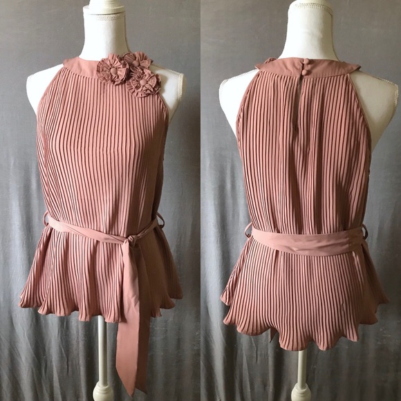 Blush color Pleated Halter Blouse - Picture 2 of 5
